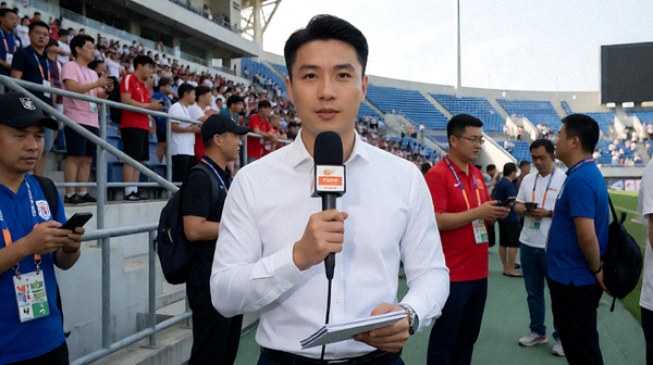 体育新闻编辑在赛事现场进行报道与记录
